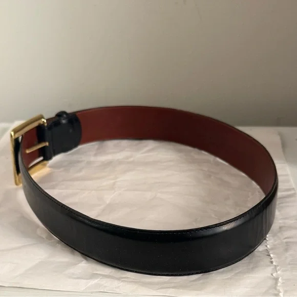 Vintage Coach Black and Brown Leather Dress Belt Brass Gold Buckle 8511 Medium - Picture 8 of 11